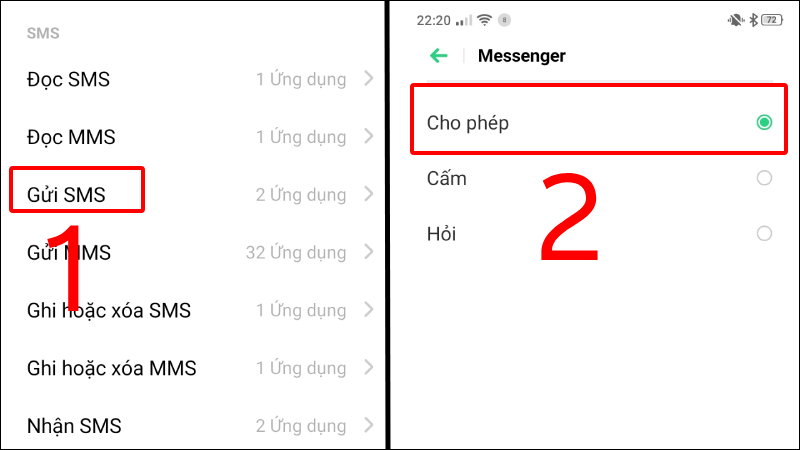 Chọn phần Gửi SMS để tiếp tục thao tác